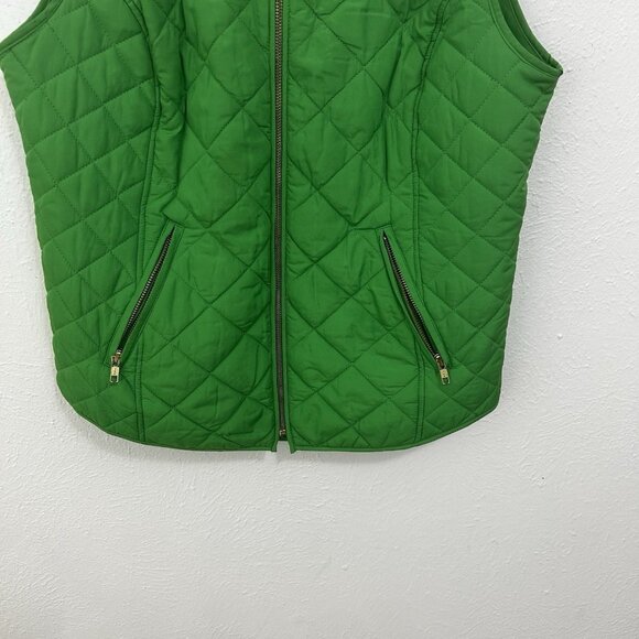 Crown & Ivy Women's Quilted Vest Size M Green Zip Snap Adjustable Classic - Picture 3 of 8